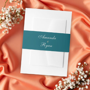 Elegant Simple Teal Script Wedding Invitation Belly Band