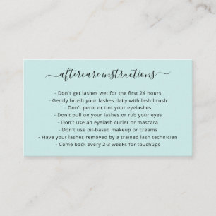 Elegant Simple Teal Turquoise Lashes Aftercare Business Card