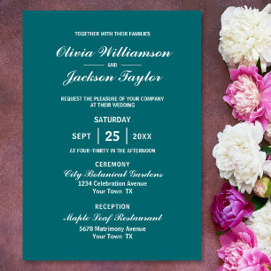 Elegant Simple Teal White Wedding Invitation