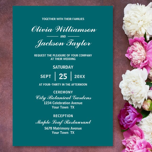 Elegant Simple Teal White Wedding Invitation (Creator Uploaded)