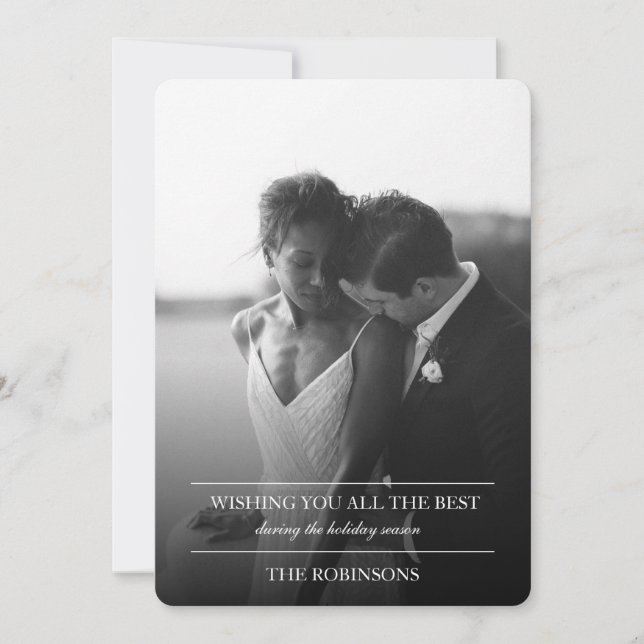 Elegant Simple Text Holiday Card with Photo (Front)