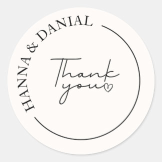 Elegant Simple Thank You Wedding Favour  Classic Round Sticker