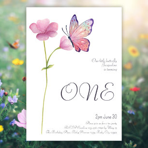 Elegant Simple Watercolor Butterfly 1st Birthday  Invitation
