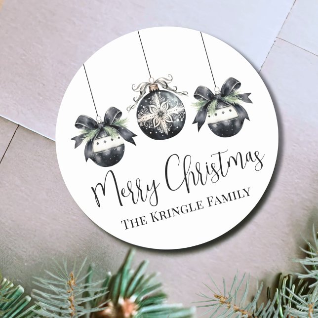 Elegant Simple Watercolor Christmas Classic Round Sticker (Elegant Watercolor Christmas Party Classic Round Sticker)
