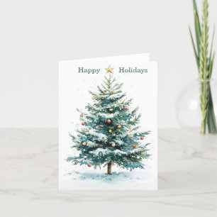 Elegant Simple Watercolor Christmas Tree Custom Holiday Card