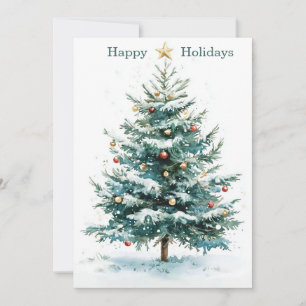 Elegant Simple Watercolor Christmas Tree Custom Holiday Card