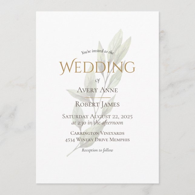 Elegant Simple Watercolor Greenery Leaf Modern Invitation (Front)