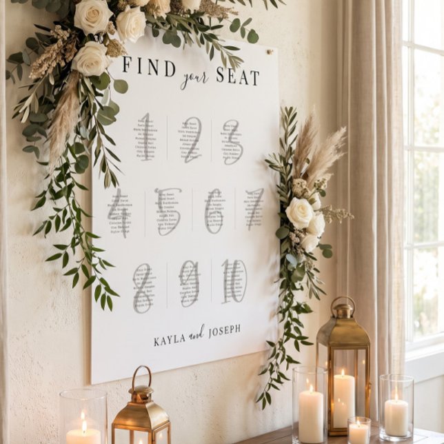 Elegant Simple Wedding 10 Table Seating Chart Sign (Creator Uploaded)
