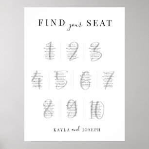 Elegant Simple Wedding 10 Table Seating Chart Sign