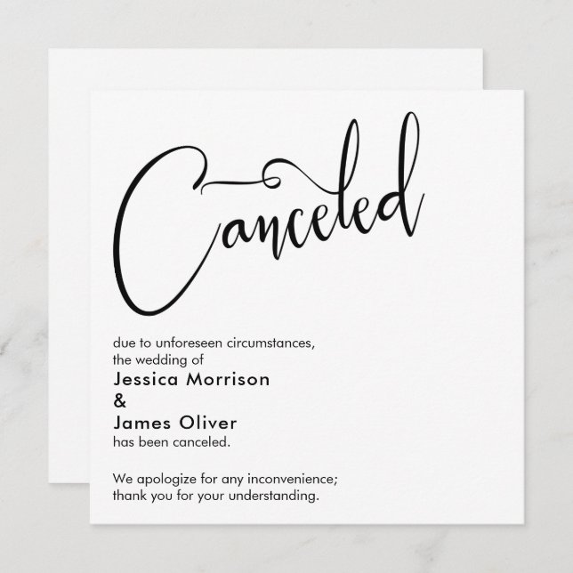 Elegant, Simple Wedding Cancelled Announcement (Front/Back)