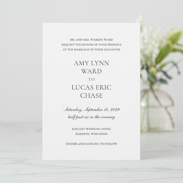 Elegant Simple Wedding Invitation (Standing Front)