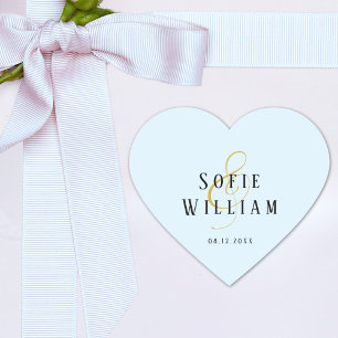Elegant Simple Wedding Names Date Blue Sticker