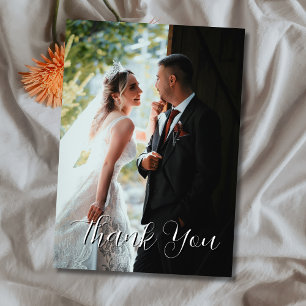 Elegant Simple Wedding Photo Champagne Gold Thank You Card