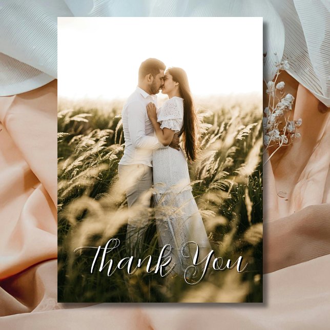 Elegant Simple Wedding Photo Dusty Rose Thank You Card (Creator Uploaded)