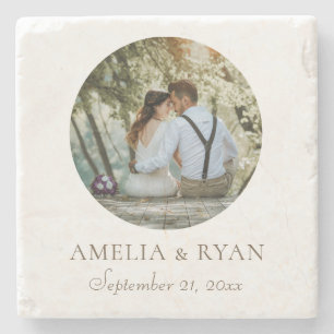 Elegant Simple Wedding Photo Favour  Stone Coaster