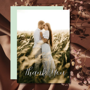 Elegant Simple Wedding Photo Sage Green Thank You Card