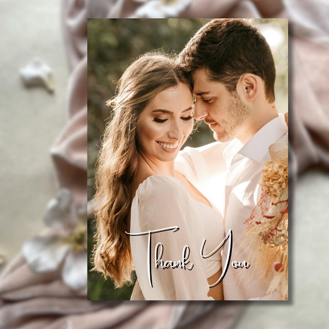 Elegant Simple Wedding Photo Terracotta Back Thank You Card (Creator Uploaded)