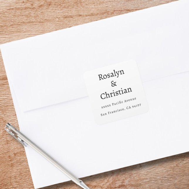 Elegant Simple Wedding Return Address Square Sticker (Creator Uploaded)
