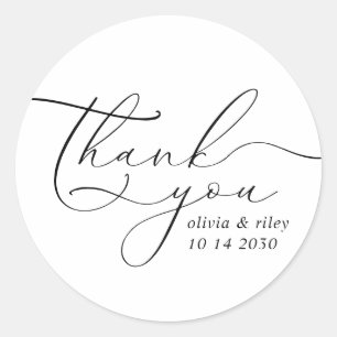 Elegant Simple Wedding Thank You Script  Classic Round Sticker