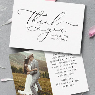 Elegant Simple Wedding Thank You Script Photo Card