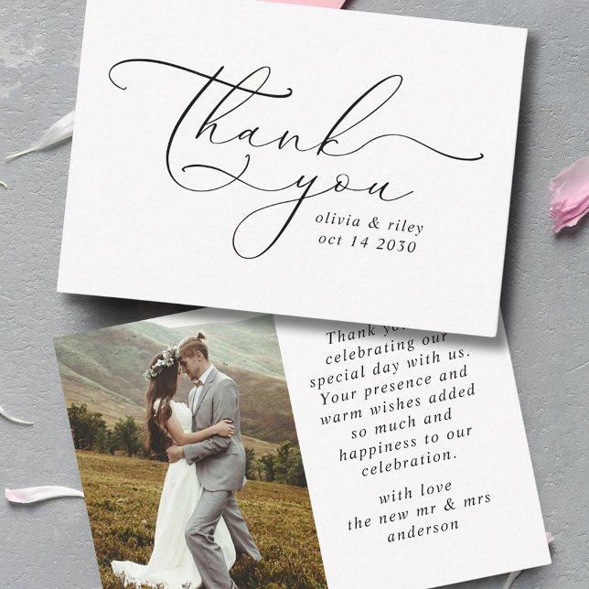 Elegant Simple Wedding Thank You Script Photo  Card (Creator Uploaded)