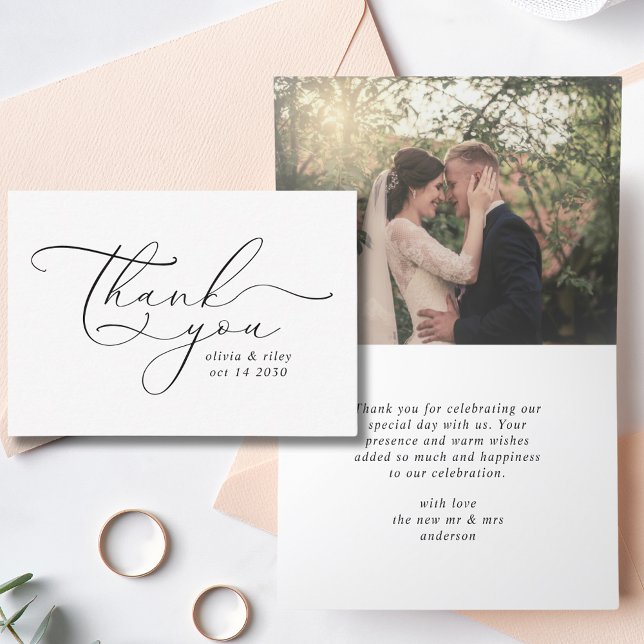 Elegant Simple Wedding Thank You Script Photo  Card (Creator Uploaded)