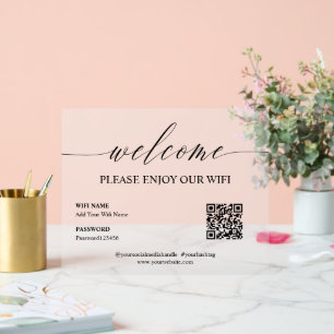 Elegant Simple Welcome Enjoy WiFi QR Code Acrylic Sign