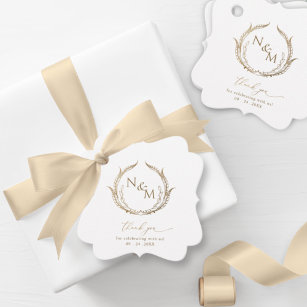 Elegant Simple, White and Gold Monogram Wedding Favour Tags