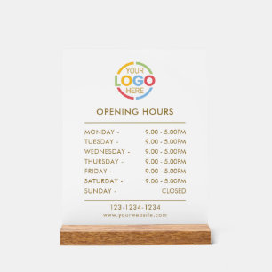 Elegant Simple White   Business Logo Opening Hours Acrylic Sign