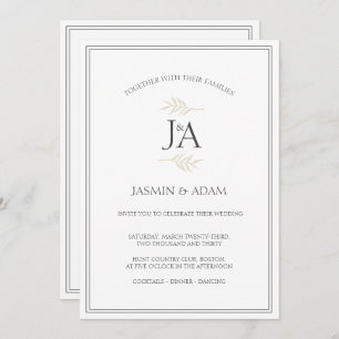 Elegant Simple White Classic Initials Wedding  Invitation