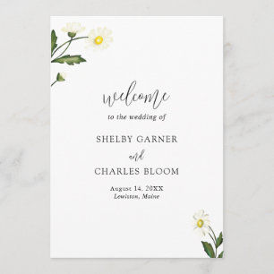 Elegant Simple White Daisy Floral Wedding Program