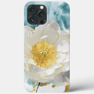 Elegant Simple White Flower Luxury Gold Watercolor iPhone 13 Pro Max Case