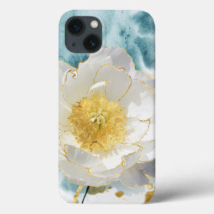 Elegant Simple White Flower Luxury Gold Watercolor iPhone 13 Case