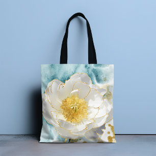 Elegant Simple White Flower Luxury Gold Watercolor Tote Bag