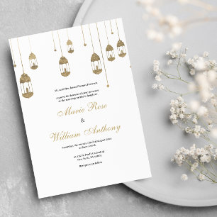 Elegant simple white gold lantern lights Wedding Invitation