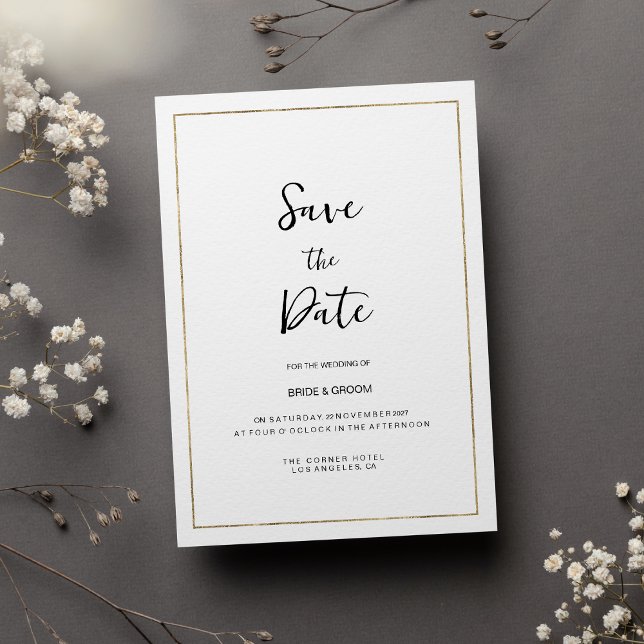 Elegant simple white gold minimalist Save the Date Invitation (Elegant simple white gold minimalist Save the Date )