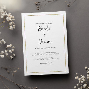 Elegant simple white gold minimalist Wedding Invitation