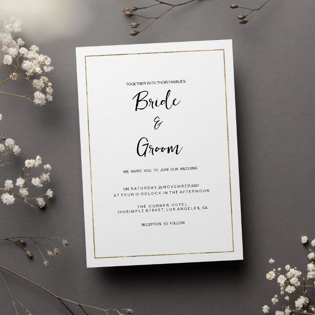 Elegant simple white gold minimalist Wedding Invitation (Elegant simple white gold minimalist Wedding)