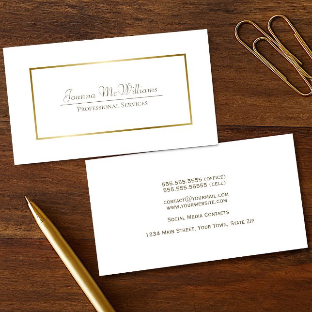 Elegant Simple White & Gold Professional Business Card (Front/Back)