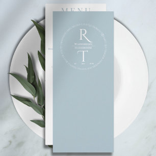 Elegant Simple White Grey Monogram Wedding Menu