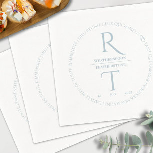 Elegant Simple White Grey Monogram Wedding Napkin