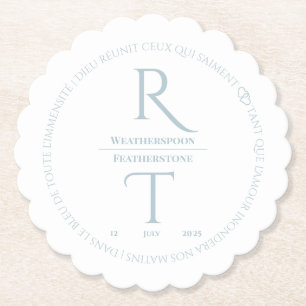 Elegant Simple White Grey Monogram Wedding Paper Coaster