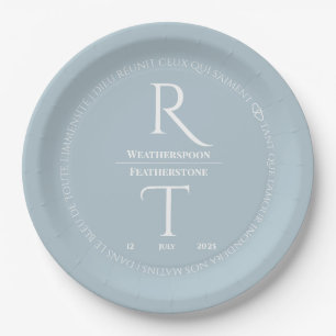 Elegant Simple White Grey Monogram Wedding Paper Plate