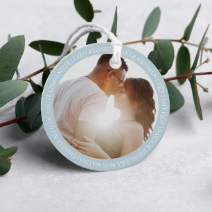 Elegant Simple White Grey Photo Wedding Favour Tags