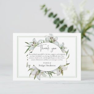 Elegant Simple White Lily Sympathy Funeral Thank You Card