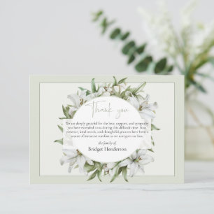 Elegant Simple White Lily Sympathy Funeral Thank You Card