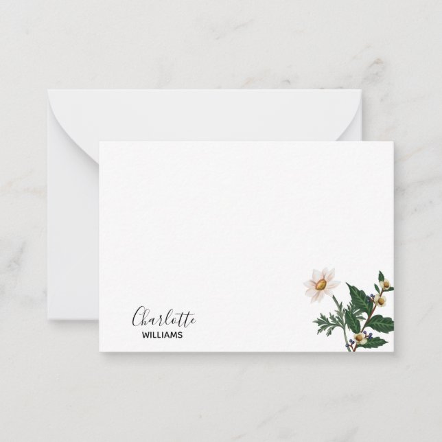 Elegant Simple White Wildflower Script Name Card (Front)