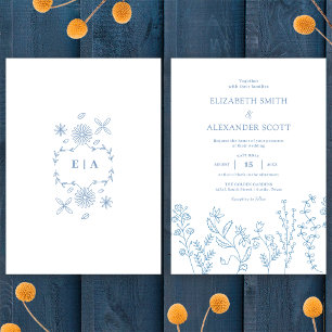 Elegant Simple Wildflower Periwinkle Wedding Invitation