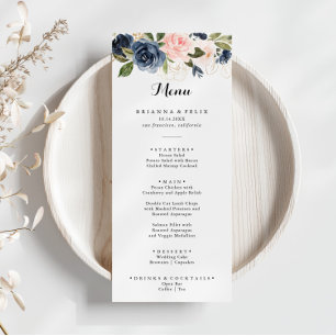 Elegant Simple Winter Floral Calligraphy Dinner Menu