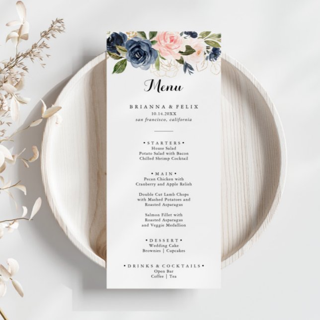 Elegant Simple Winter Floral Calligraphy Dinner Menu (Creator Uploaded)